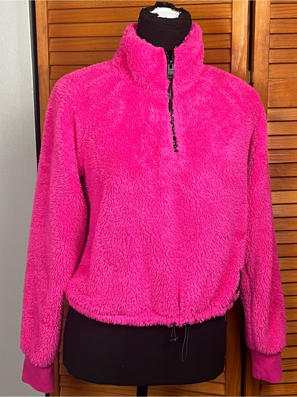Calvin Klein Plush Half-Zip Teddy Jacket in Hot Pink